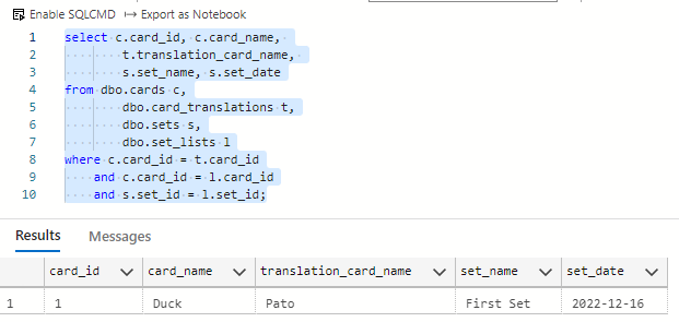 A screenshot showing a SQL query joining all 4 tables.