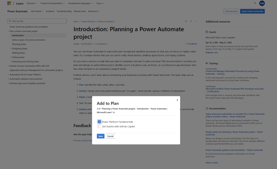 Screenshot of adding content to an unpublished plan. You can choose one or more plans to add the content to.