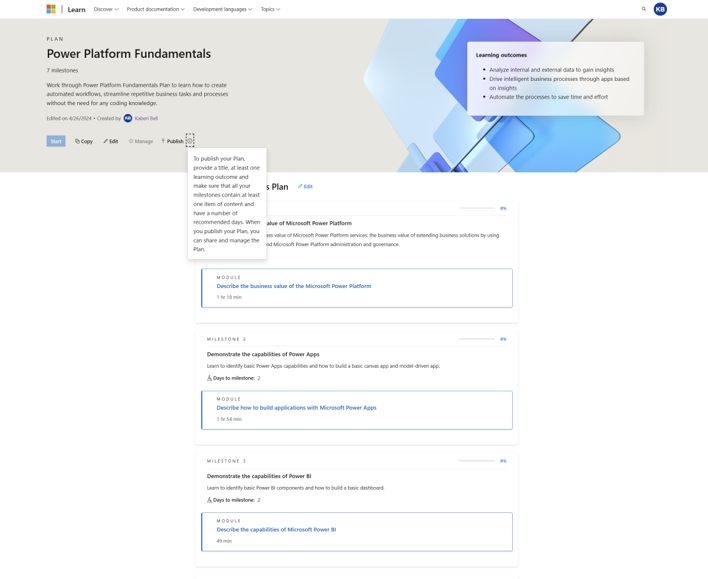 Screenshot of publishing a plan. There is a 'Publish' button in the top header of each plan.