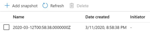 Screenshot of a file share snapshot that shows the snapshot name and date it was created.