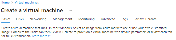 Screenshot that shows the UI for creating a virtual machine in the Azure portal.