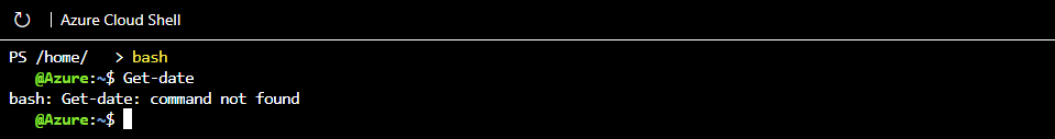 Screenshot of BASH error message get-date command not found.