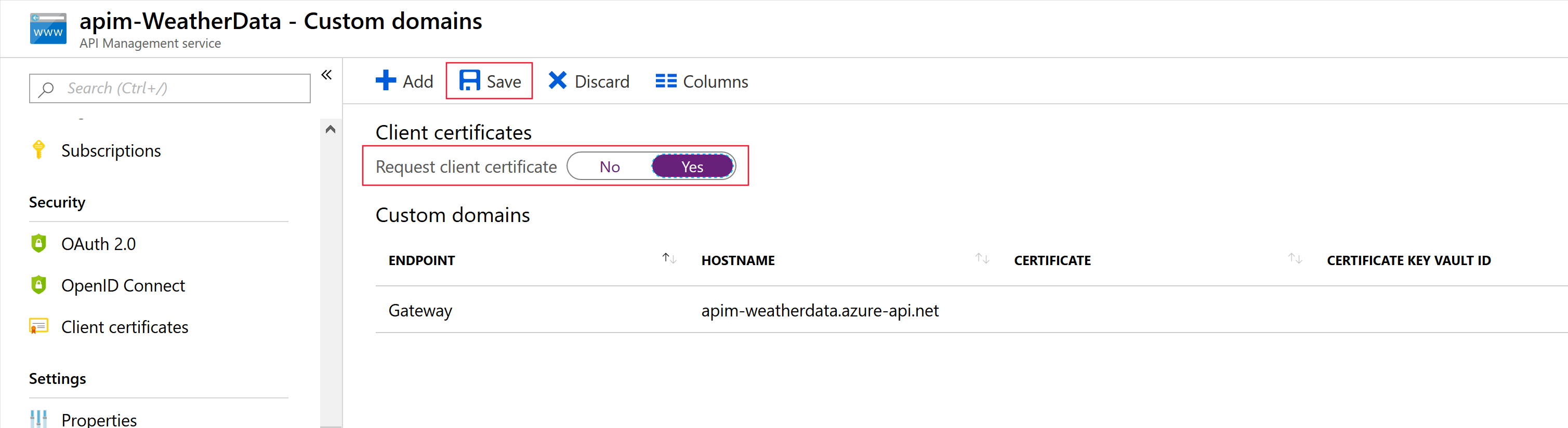 Configure the gateway to request certificates