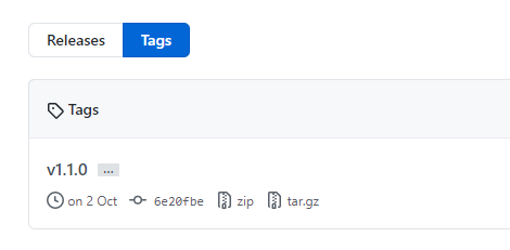 Screenshot of the Git release tag page showing the tag information.