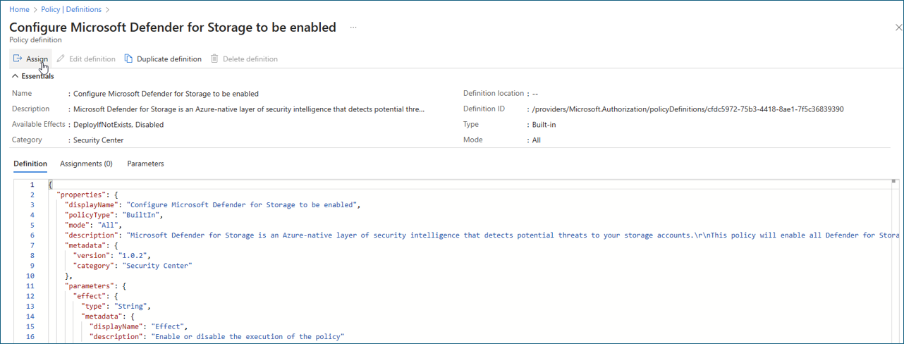 Screenshot showing an example of how to assign and edit policy details.