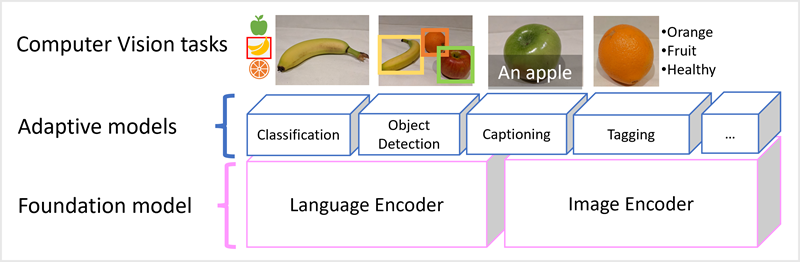 Diagram of a Florence model as a foundation model with multiple adaptive models built on it.