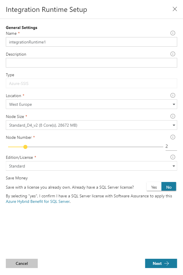 Integration Runtime General settings page