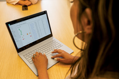 Photograph showing a person working in a spreadsheet.