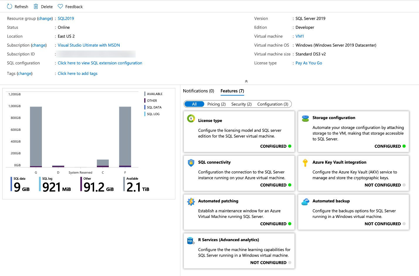 Screenshot of SQL VM resource provider.