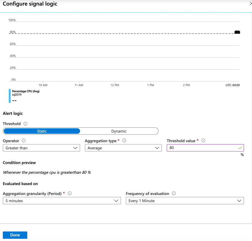 A screenshot of the alert logic features on configure signal logic page