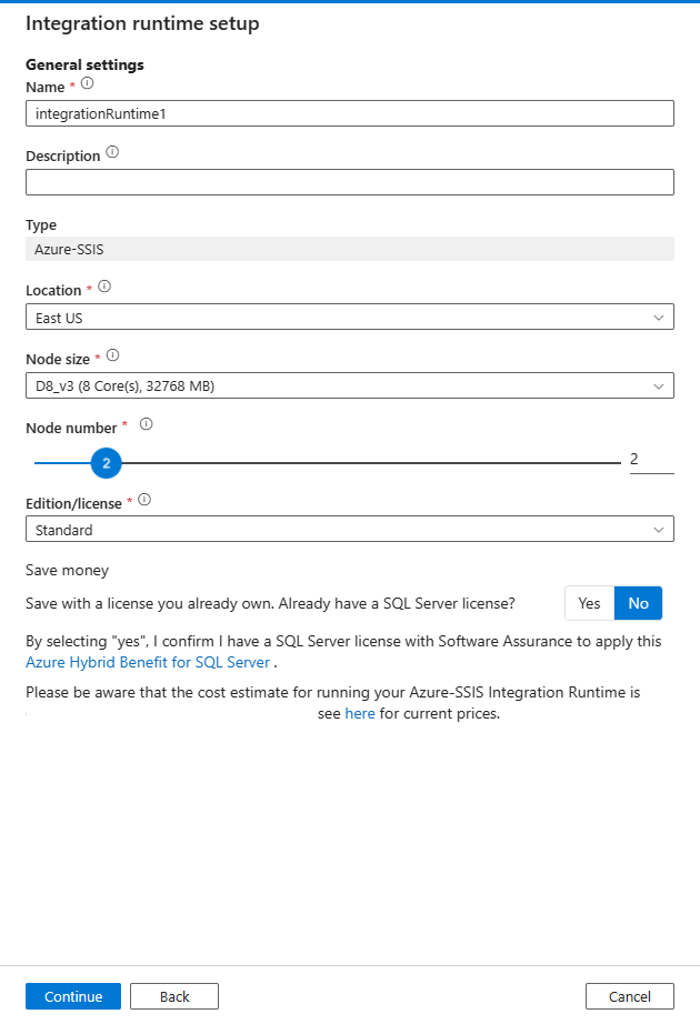 Integration Runtime General settings page