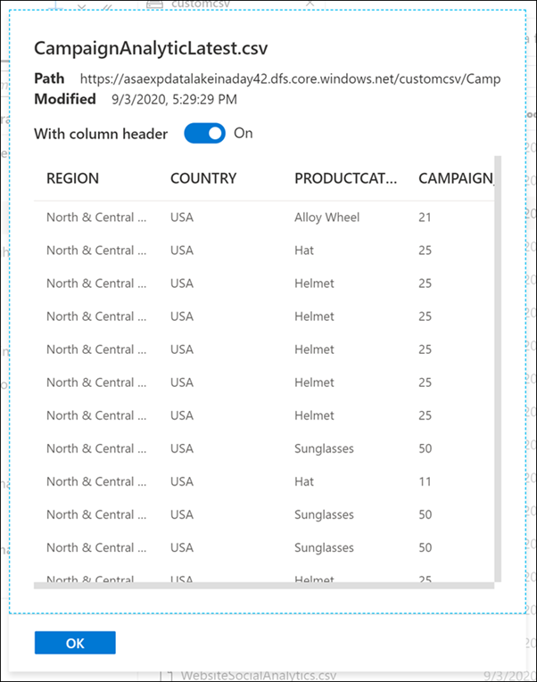 View data in the data hub in Azure Synapse Studio