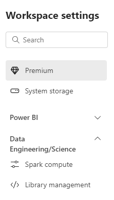 Screenshot of the library management option in a Data Science workspace in Microsoft Fabric.