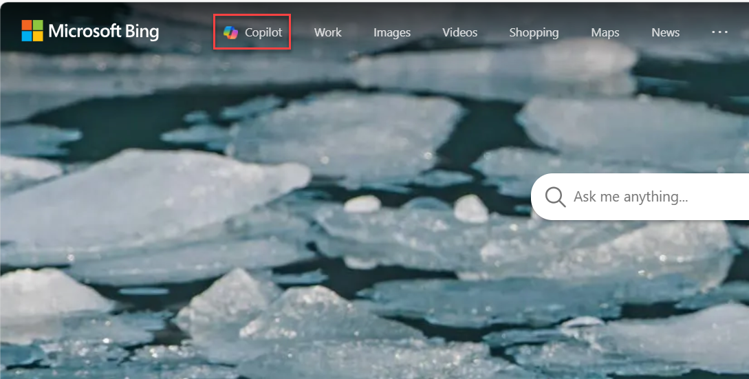 Screenshot Bing.com with Copilot selected.