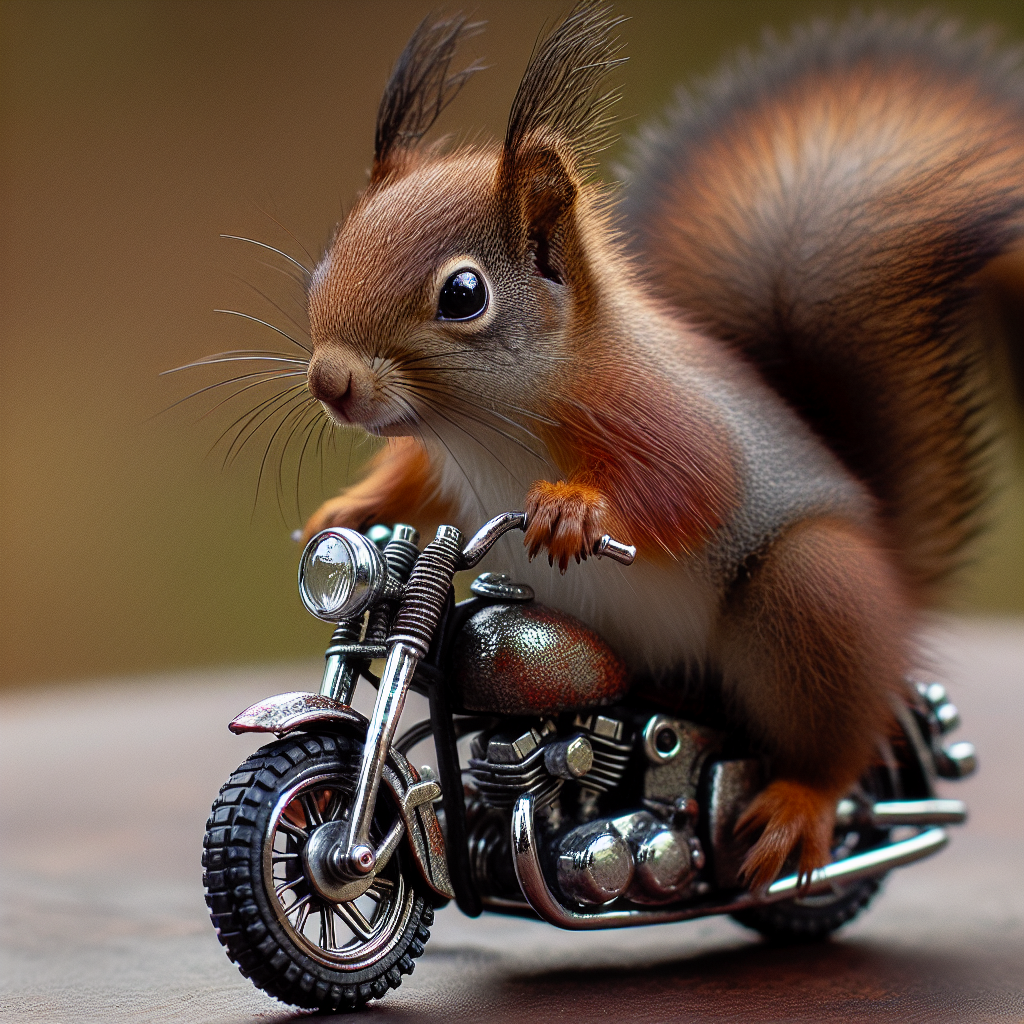 A picture of a squirrel on a motorcycle.