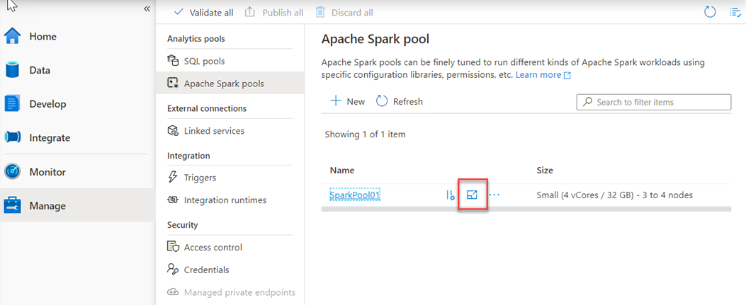 Spark autoscale in the Azure Synapse Studio.