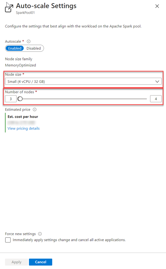 Configure Spark nodes in the Azure portal.