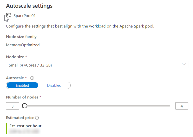 Configure Spark nodes in the Azure Synapse Studio.