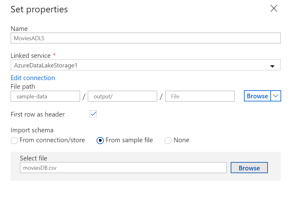 Finish the dataset properties