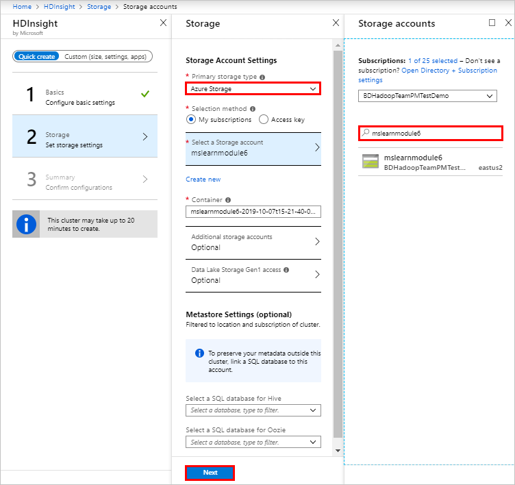 The storage page in the Azure portal.