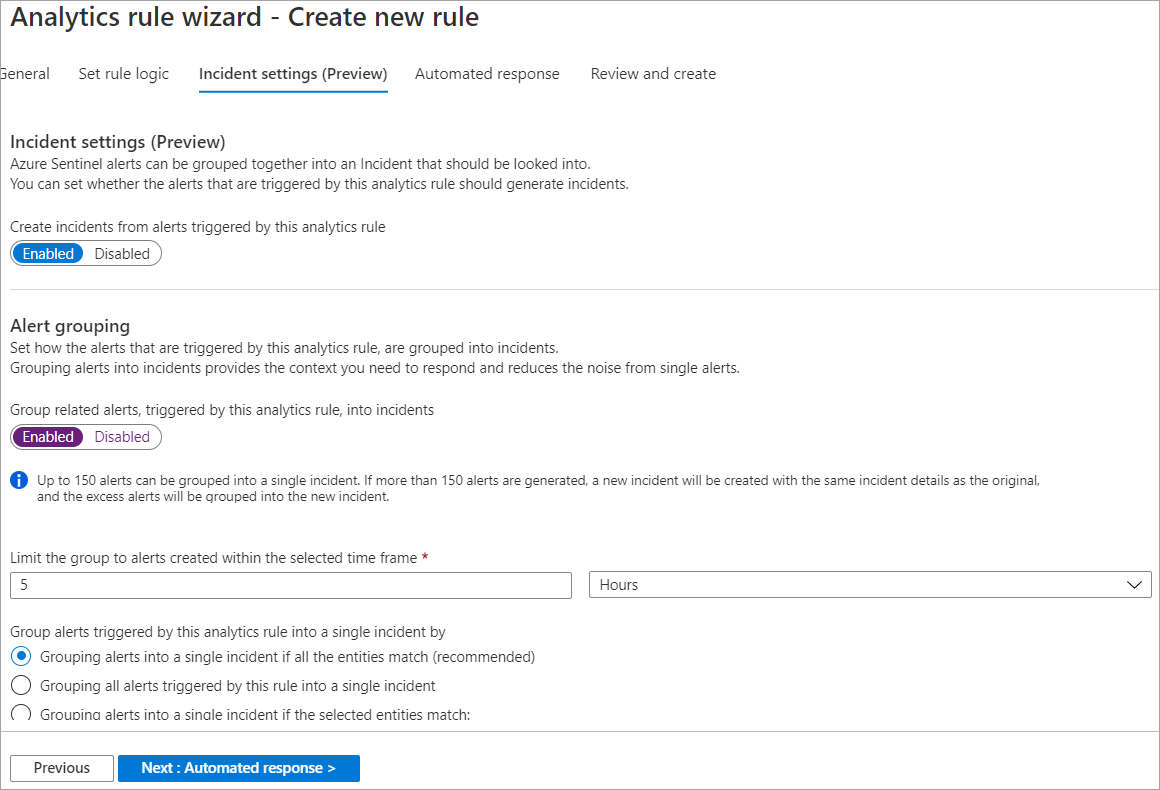 Screenshot Analytics Incident Settings.