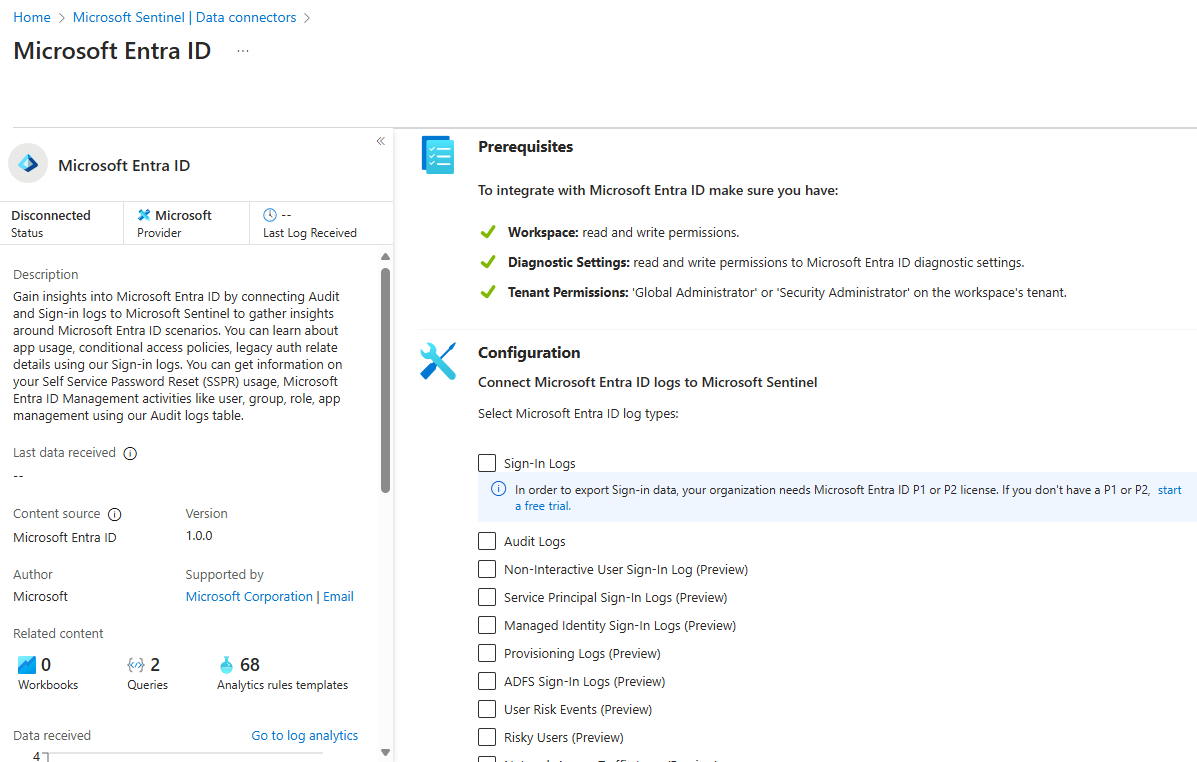 Screen shot of the Microsoft Entra connector page.