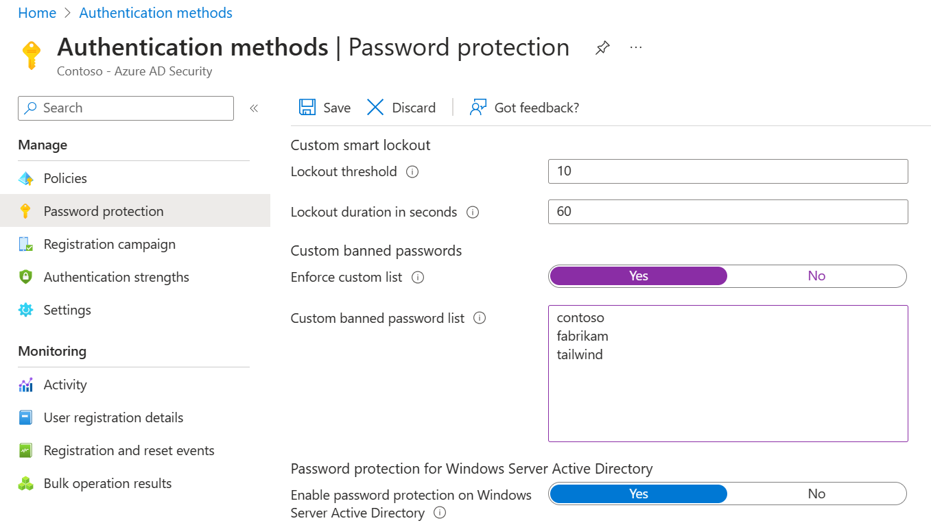 A screen capture showing a configuration screen for setting up a custom banned password list.