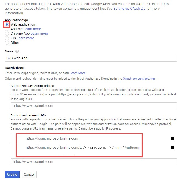 Screenshot of the Authorized redirect URIs section. Where do users go to validate authorization.