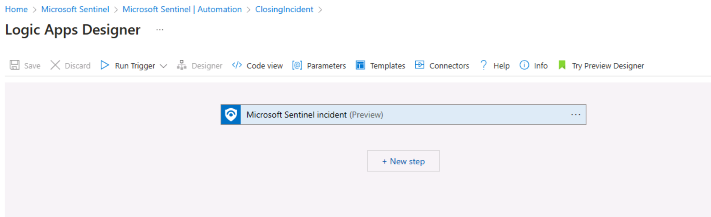 Screenshot of the Microsoft Sentinel trigger.