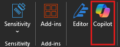 Screenshot of the Copilot icon in the Word ribbon.
