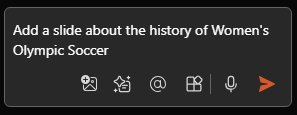 Screenshot of Copilot in PowerPoint compose box with a prompt entered.