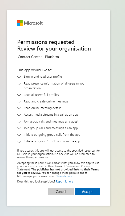 Approving Application Permissions for a Contact Center Solution