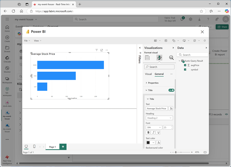 Screenshot of a Power BI report editor in Microsoft Fabric.