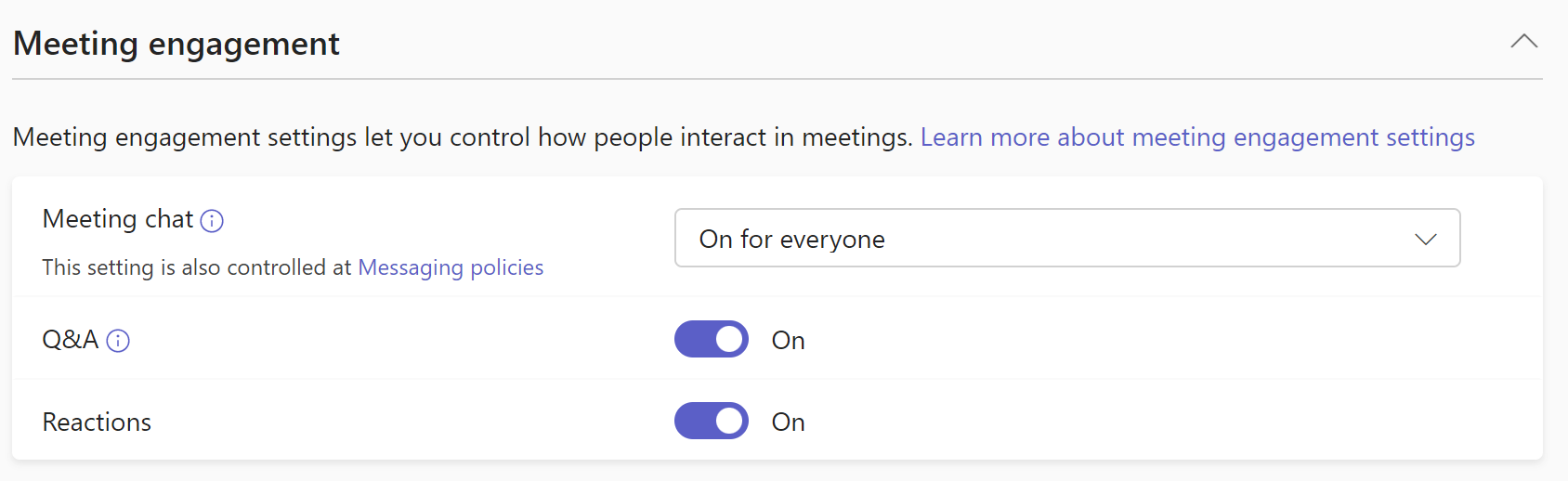 Screenshot of Teams meeting engagement policies.