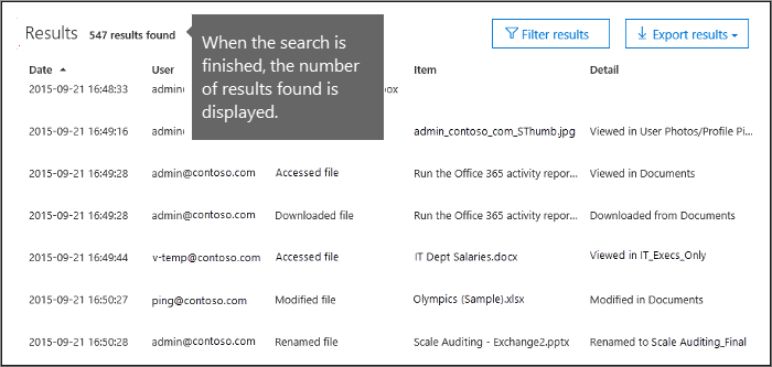 Screenshot showing the number of results that are displayed after the search is finished.