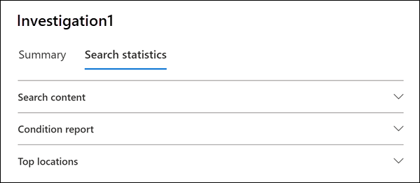 Screenshot of an eDiscovery Standard case showing the Search statistics tab and the details of a selected search.