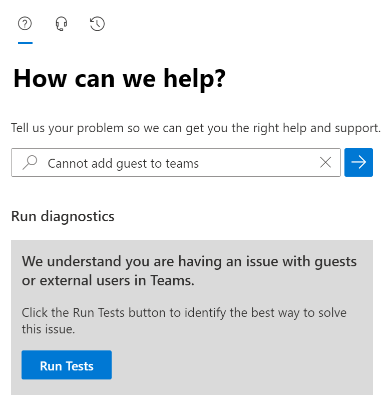 Screenshot of selecting run tests from the diagnostics tool.