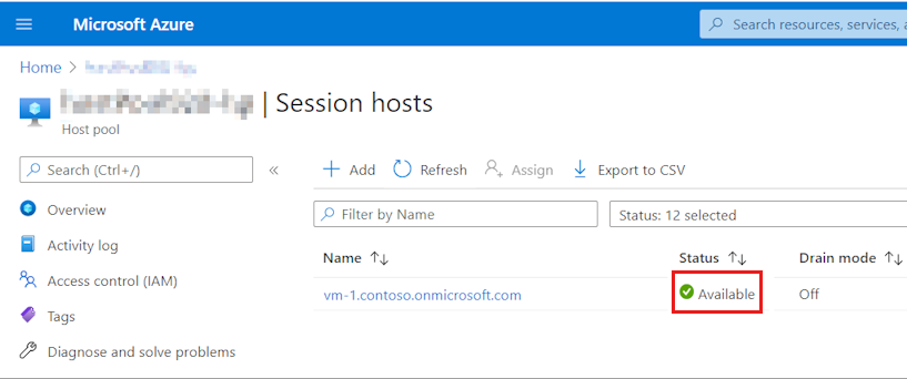 Screenshot of available session host.