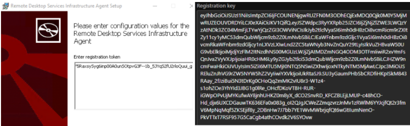 Screenshot of pasted registration token.