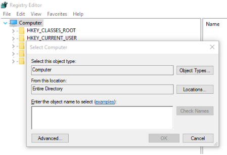 Screenshot of the Enter the object name to select box in the Select Computer dialog.