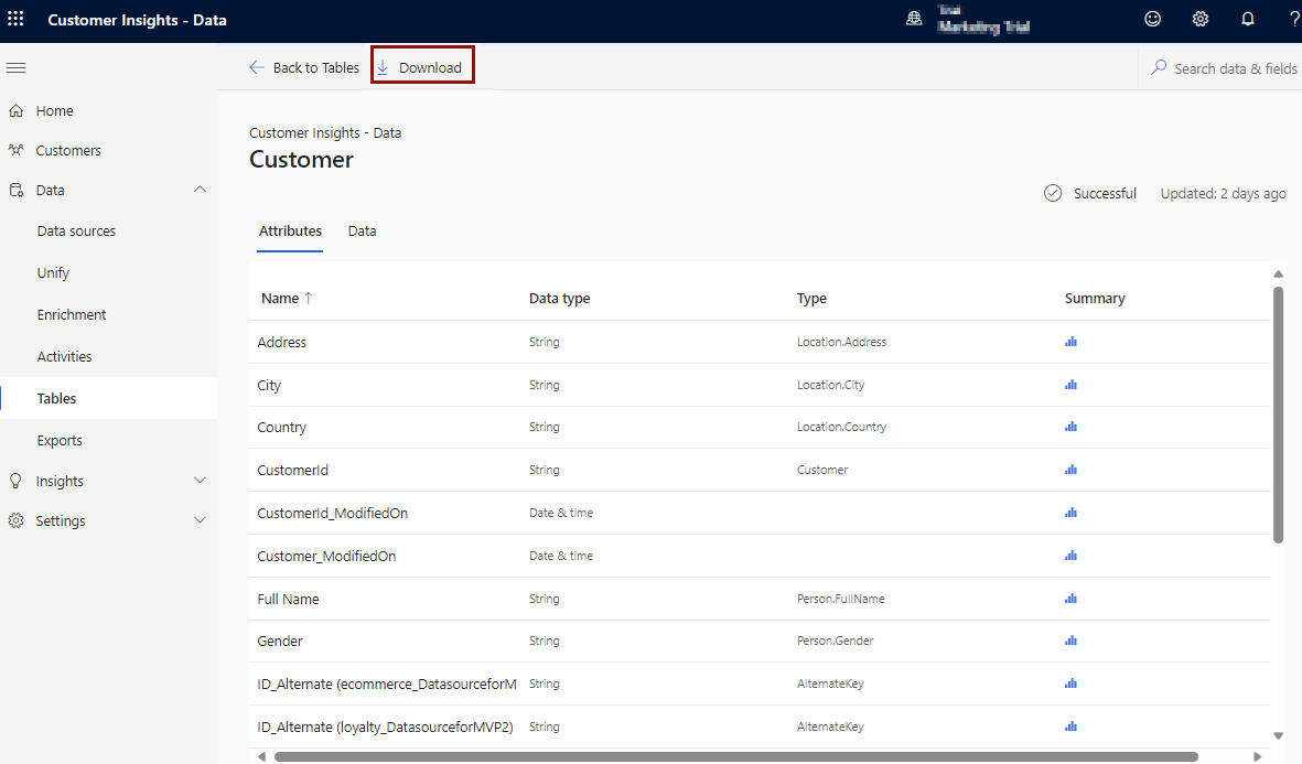 Screenshot that shows how to download records of an output table.