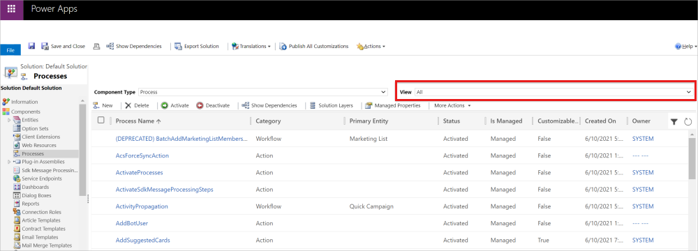 Select All in the view selector to see all the available processes.