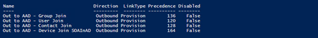 Screenshot of Get-ADSyncRule used to check outbound sync rules.