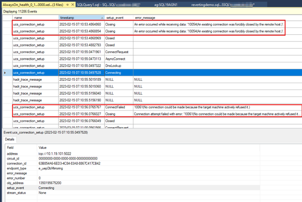 Screenshot that shows the AlwaysOn_health data from the secondary replica.