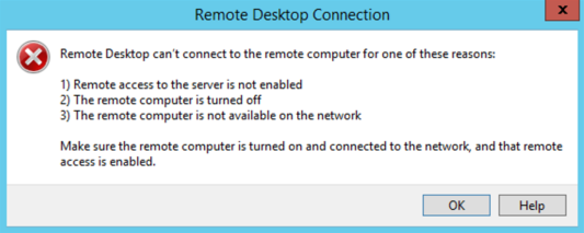 Screenshot of error when Remote Desktop is unable to connect.