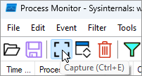 Screenshot of the Process Monitor window with an icon selected to check if the tool is running.