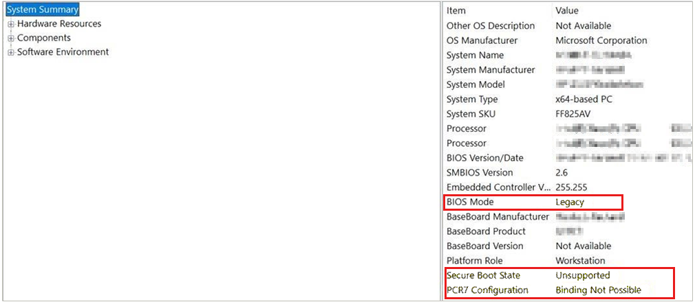 System Information app, showing a unsupported Secure Boot State.