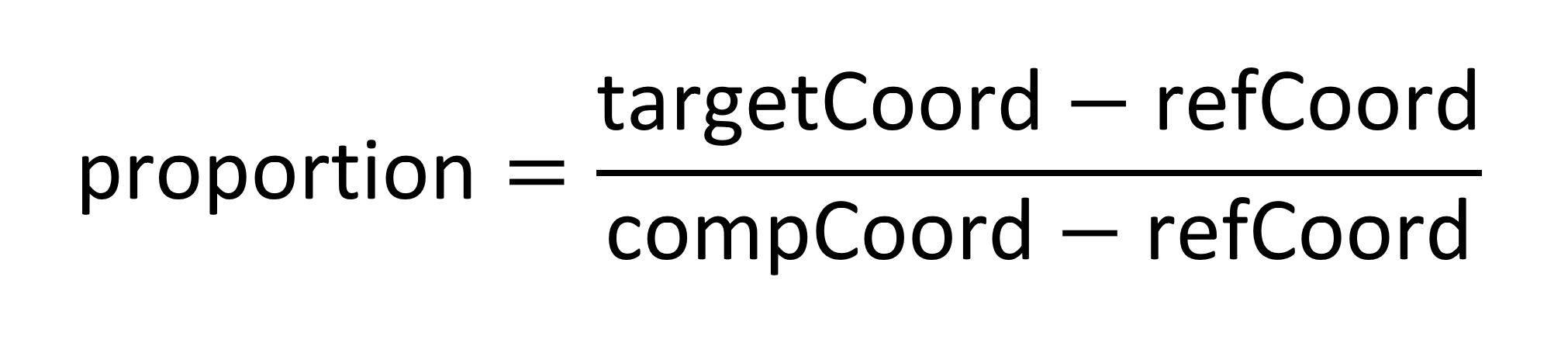 proportion equals target coord minus ref coord quantity over quantity comp coord minus ref coord