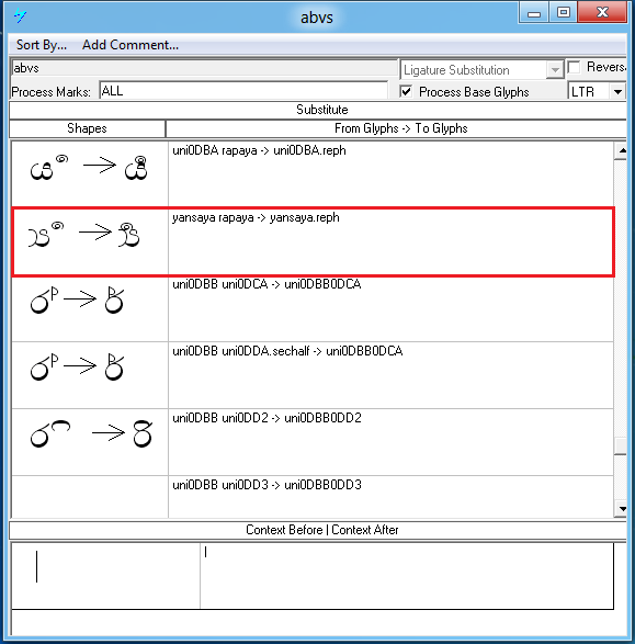 Screenshot that shows the inclusion of marks that are the outcome of previous lookups and reordering such as rakaaraansaya and yansaya.