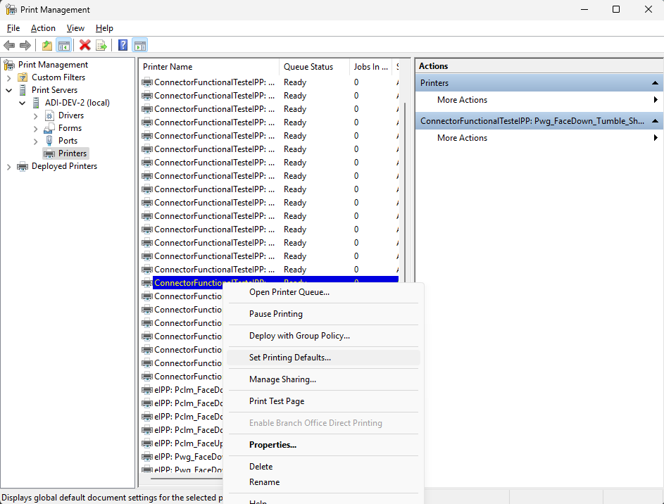 Print Management Set Printing Defaults